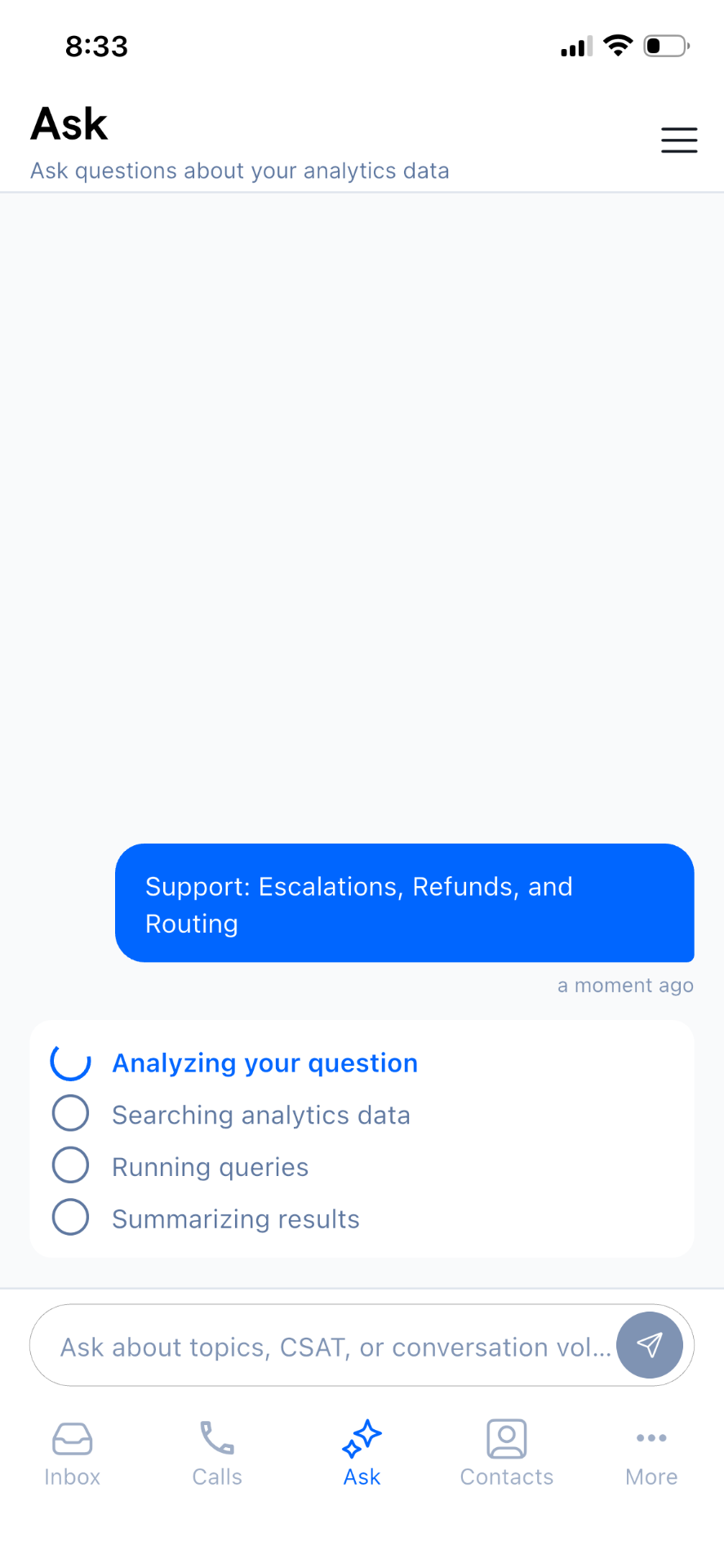 Transparent reasoning states while the AI works.