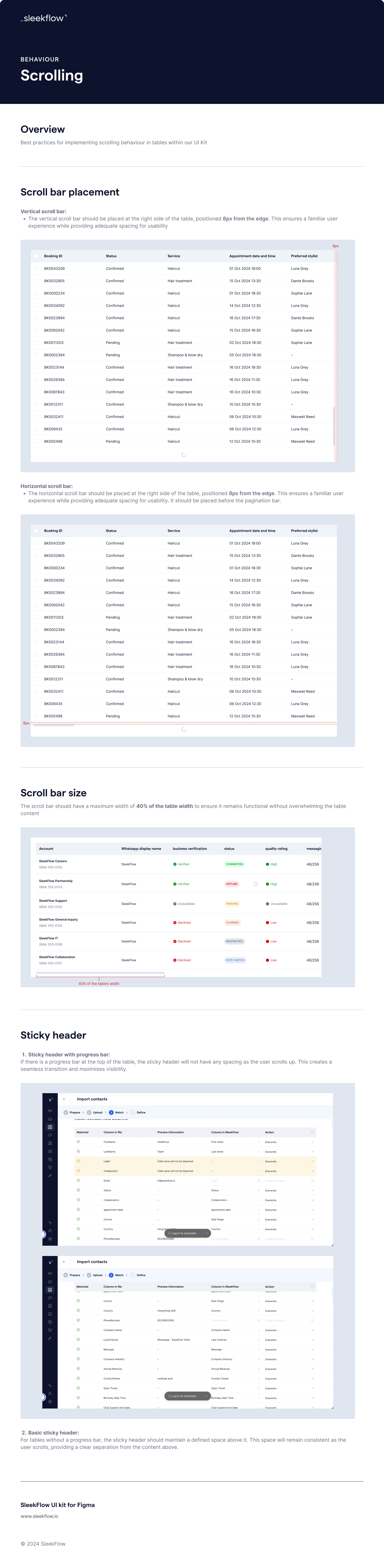 Table behaviour guideline — scrolling